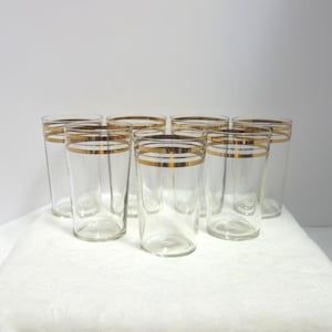 Retro Gold-Trim Juice Glasses - MCM Gilt Accent Tumblers - Set of 7
