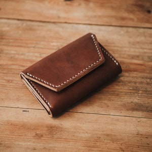 Hand stitched Leather concertina wallet, High Quality Oak Bark tanned, English leather Brown with White