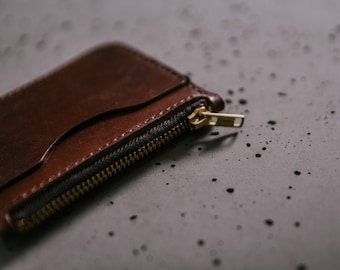 Hand made zip pouch, High quality English leather zip wallet