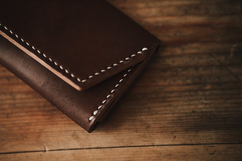 Hand stitched Leather concertina wallet, High Quality Oak Bark tanned, English leather image 7