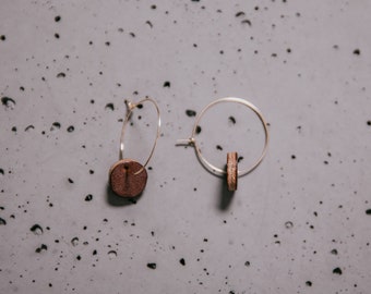 Hand made leather drop earrings on a rolled gold or sterling silver hoop