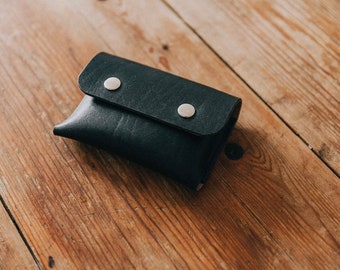 Hand made leather large snap pouch, high quality English leather minimalist wallet
