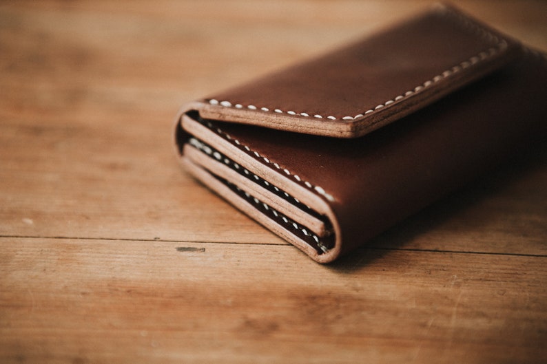 Hand stitched Leather concertina wallet, High Quality Oak Bark tanned, English leather image 5