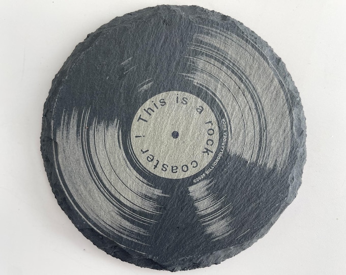 This Coaster Rocks!!! Custom Engraved Stone Coasters: Vinyl record funny joke coaster