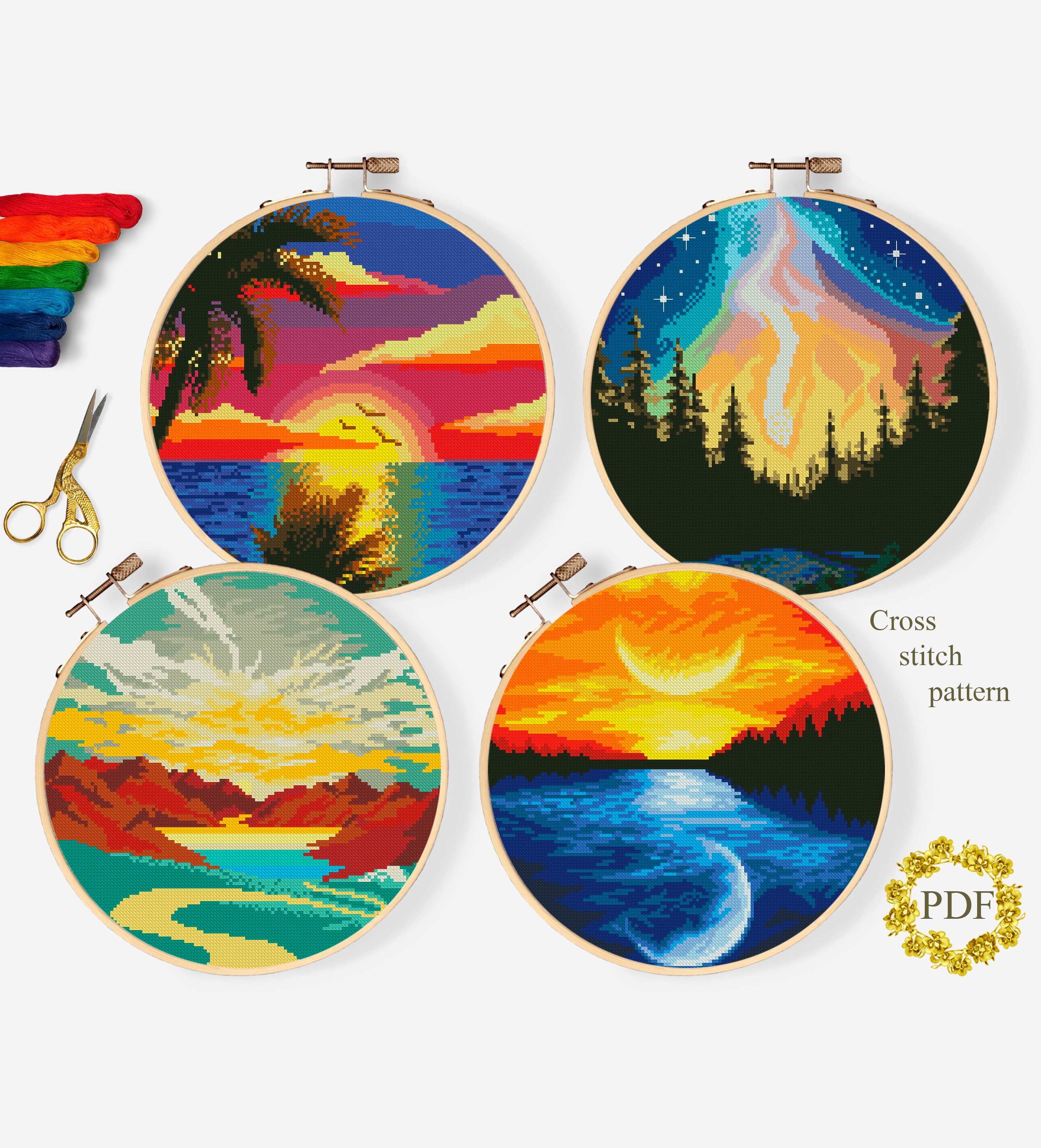 Sunset In Yosemite Counted Cross Stitch Patterns Printable Chart PDF