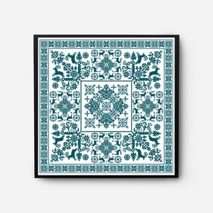 Folk Sampler Modern Cross Stitch Pattern PDF, Monochromatic Snowflake Counted Cross Stitch Chart, Pillow, Carpet Embroidery Digital Download