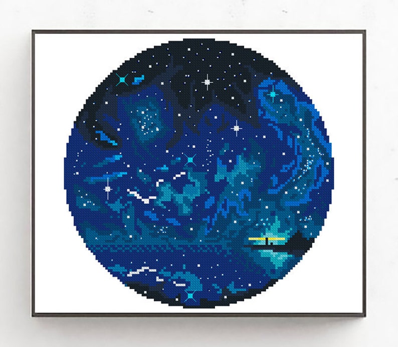 Starry Night Sky Cross Stitch Pattern Modern Landscape Etsy