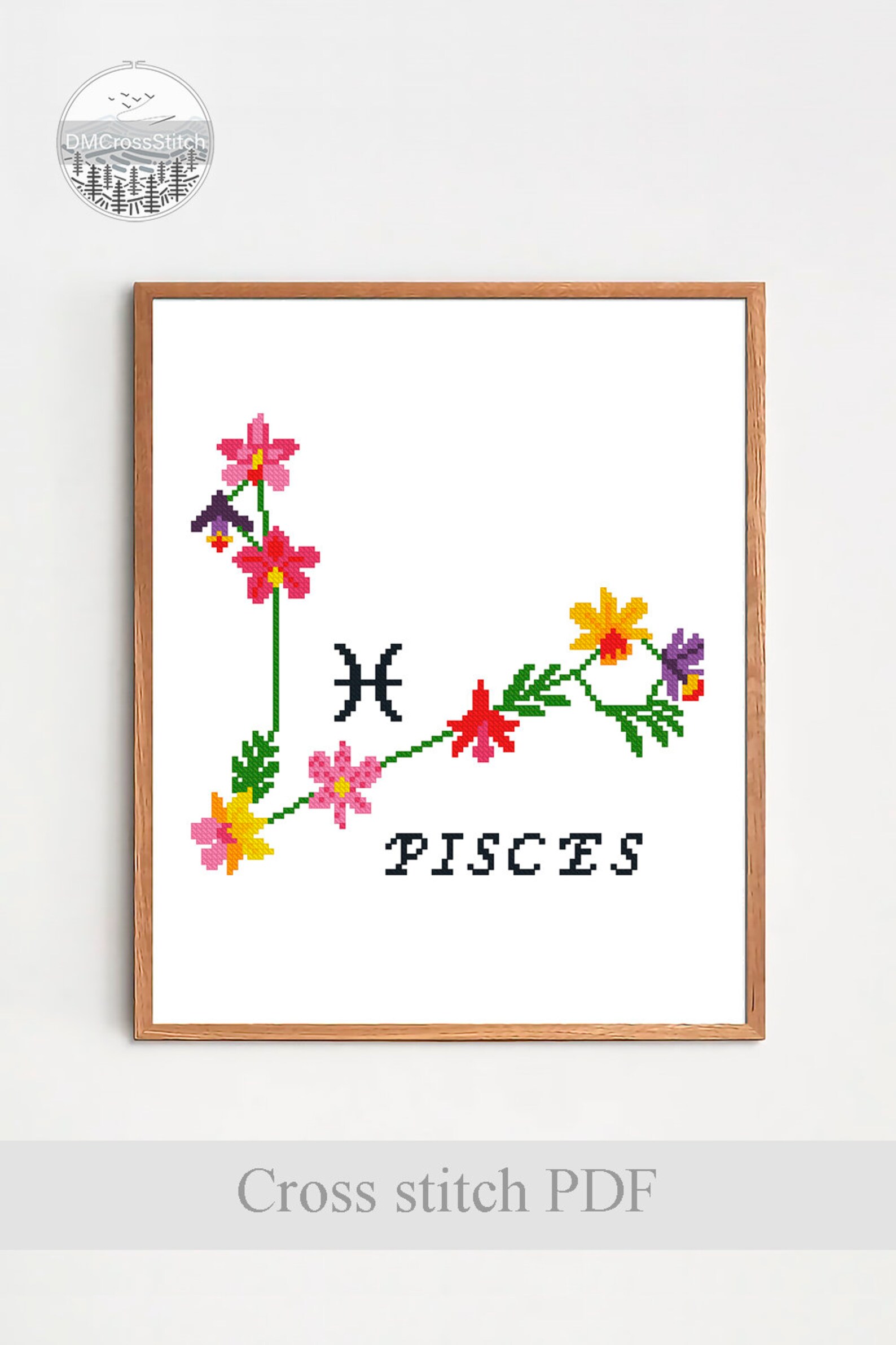 Zodiac Sign Cross Stitch Pattern PDF Flowers Modern Cross Etsy