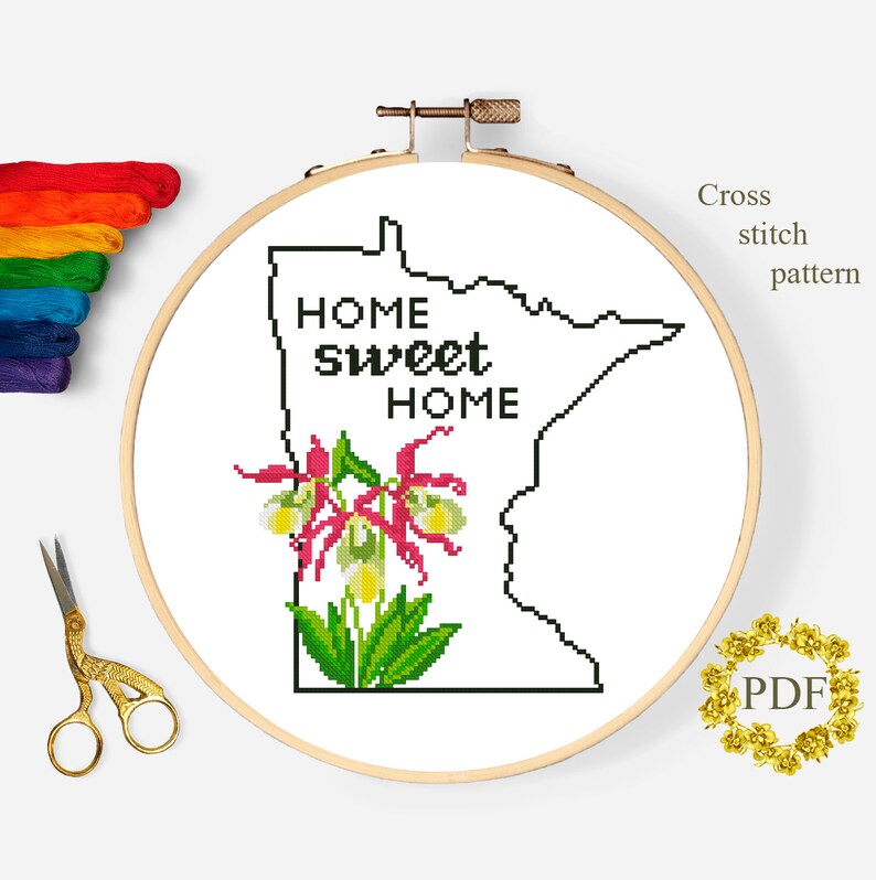 Minnesota State Flower Modern Cross Stitch Pattern PDF, Map Counted ...