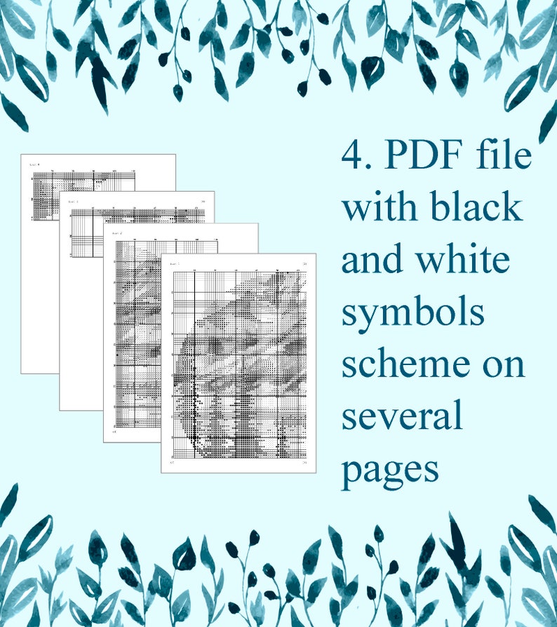 Op de afbeelding: Zwart-witte kruissteekpatroon op meerdere pagina's in een PDF-bestand.