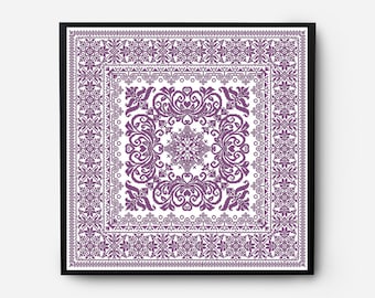 Folk Sampler Modern Cross Stitch Pattern PDF, Monochromatic Flowers Counted Cross Stitch Chart, Pillow, Carpet Embroidery, Digital Download