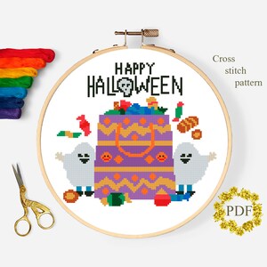 Halloween Modern Cross Stitch Pattern PDF, Ghost Counted Cross Stitch Chart, Holiday Embroidery, DIY Gift Halloween, Hoop, Digital Download
