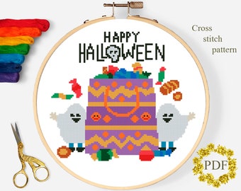 Halloween Modern Cross Stitch Pattern PDF, Ghost Counted Cross Stitch Chart, Holiday Embroidery, DIY Gift Halloween, Hoop, Digital Download