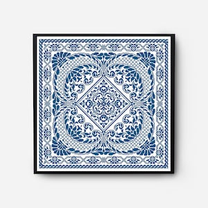 Folk Sampler Modern Cross Stitch Pattern PDF, Monochromatic Flowers Counted Cross Stitch Chart, Pillow, Carpet Embroidery, Digital Download