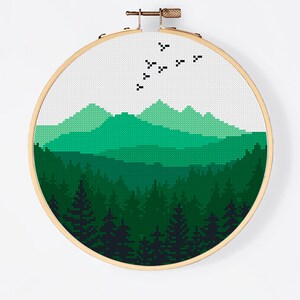Mountain Landscape Modern Cross Stitch Pattern PDF, Forest Counted ...