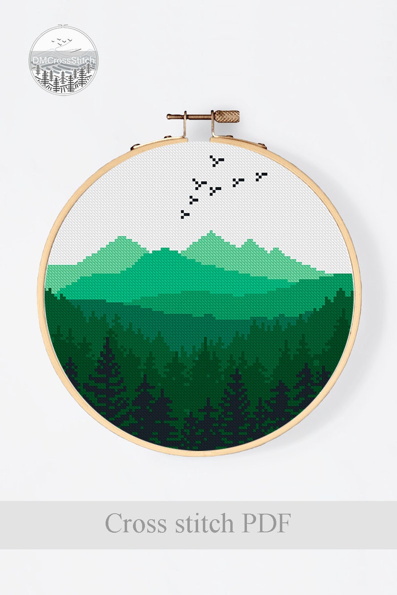 Mountain Landscape Modern Cross Stitch Pattern PDF, Forest Counted ...
