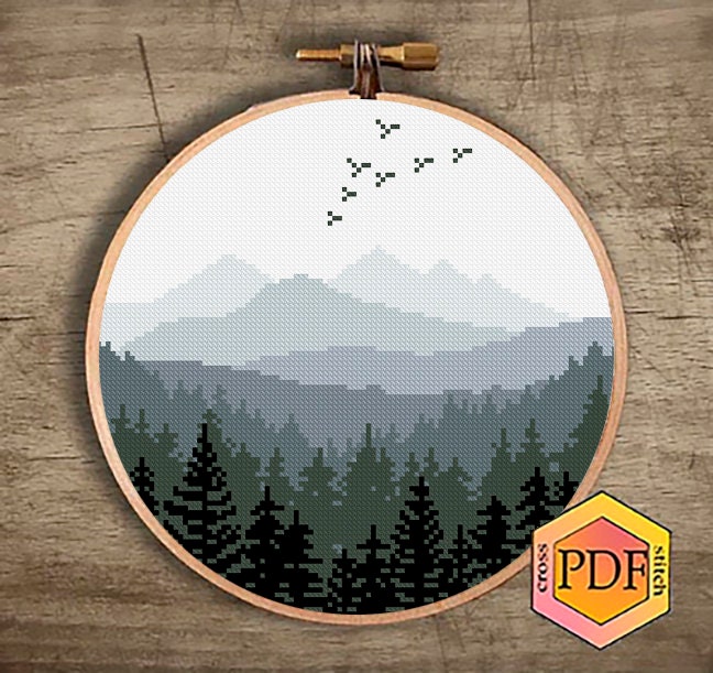 Nature Modern Cross Stitch Pattern PDF, Landscape Counted Cross Stitch ...