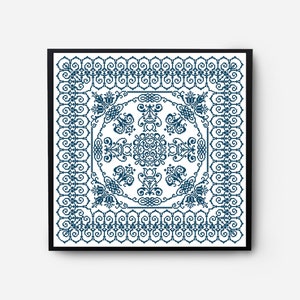 Monochromatic Sampler Cross Stitch Pattern PDF, Floral Folk Modern Counted Cross Stitch Chart, Pillow, Embroidery Antique, Instant Download