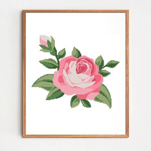 Pink Rose Modern Cross Stitch Pattern PDF, Flower Counted Cross Stitch ...