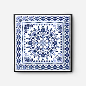 Monochromatic Sampler Cross Stitch Pattern PDF, Floral Folk Modern Counted Cross Stitch Chart, Pillow, Embroidery Antique, Instant Download