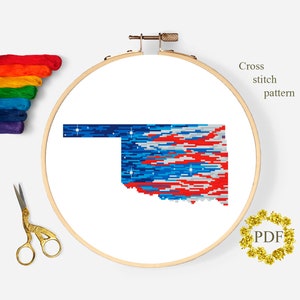 Oklahoma State Karte moderne Kreuzstichmuster PDF, amerikanische Flagge Kreuzstichvorlage, USA, Patriotische Stickerei, digitaler Download