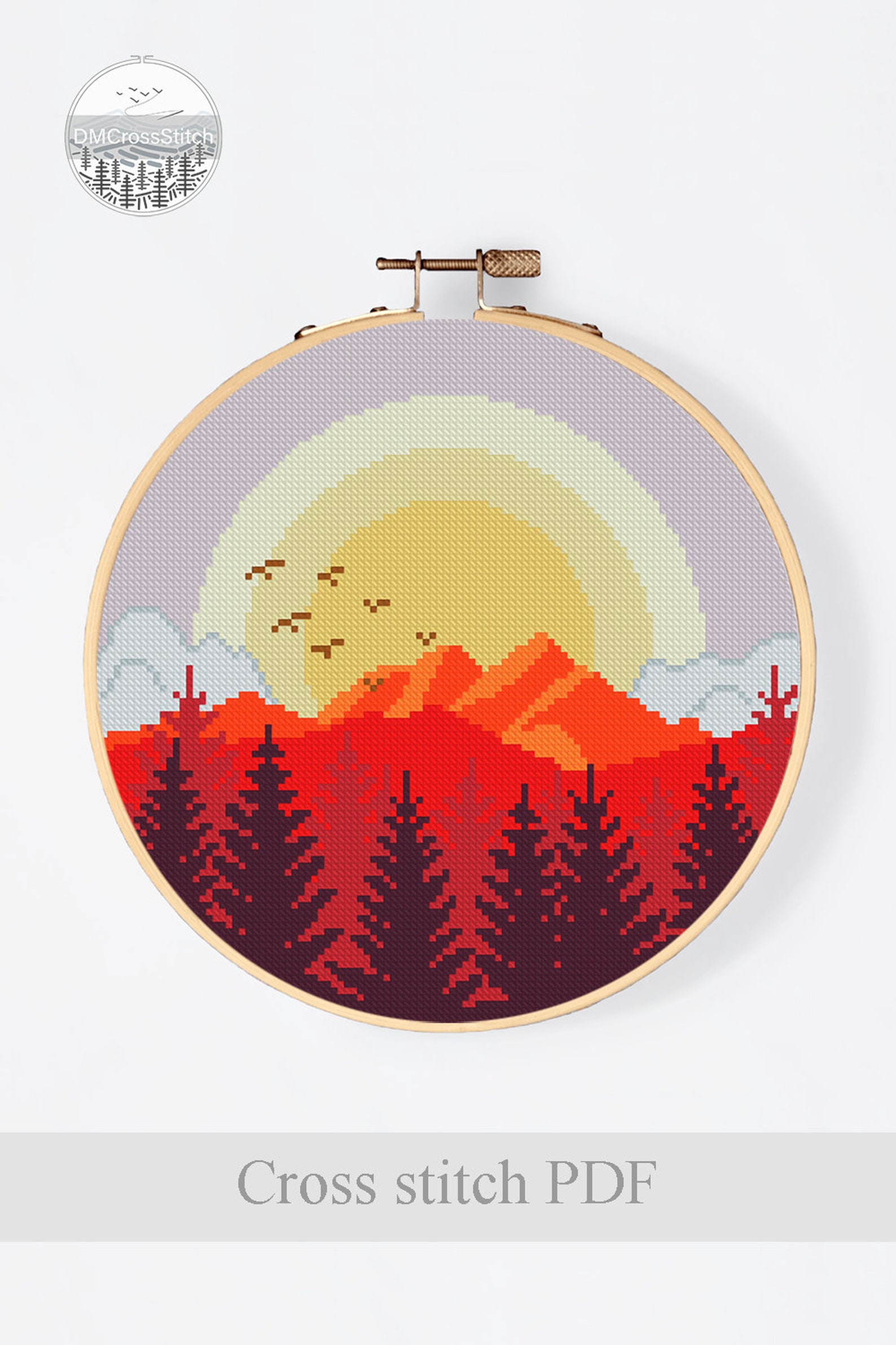 Landscape Modern Cross Stitch Pattern PDF, Sunset Counted Cross Stitch ...