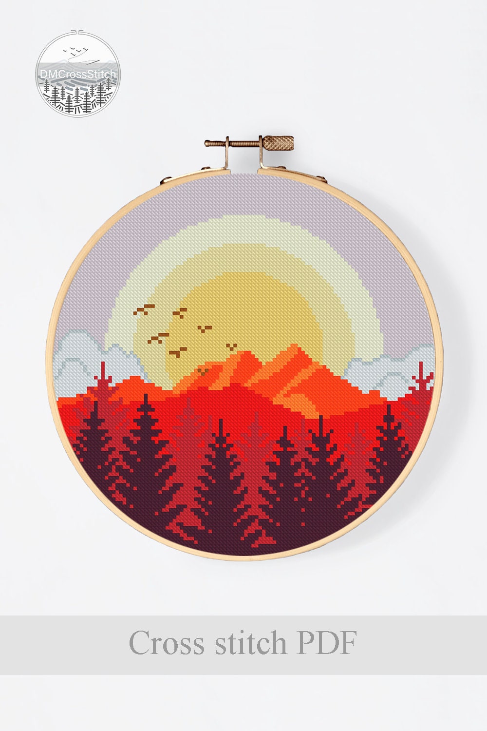 Landscape Modern Cross Stitch Pattern PDF, Sunset Counted Cross Stitch ...