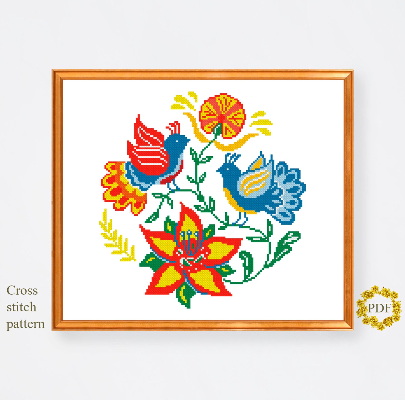 Floral Folk Art Modern Cross Stitch Pattern PDF, Flower Counted Cross ...