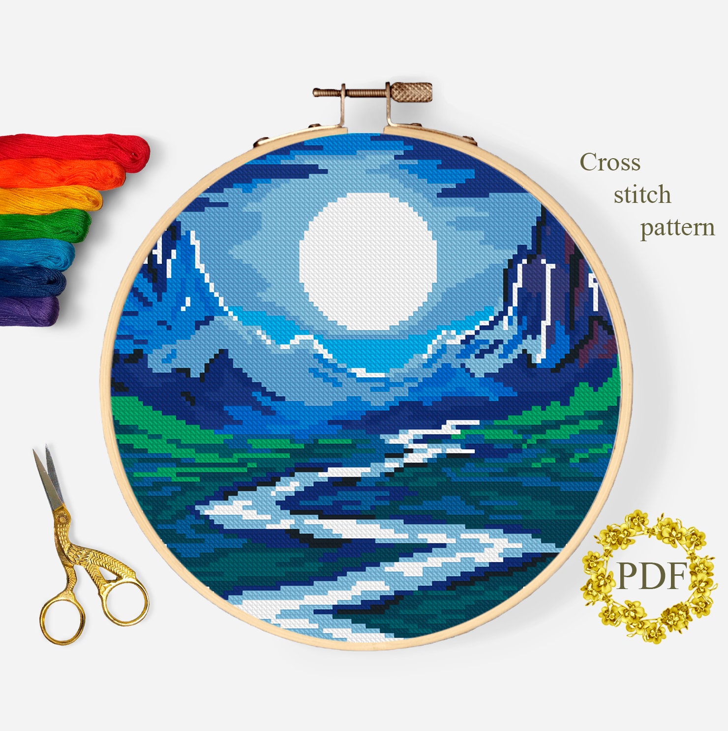 Mountains Modern Cross Stitch Pattern PDF Landscape Counted | Etsy