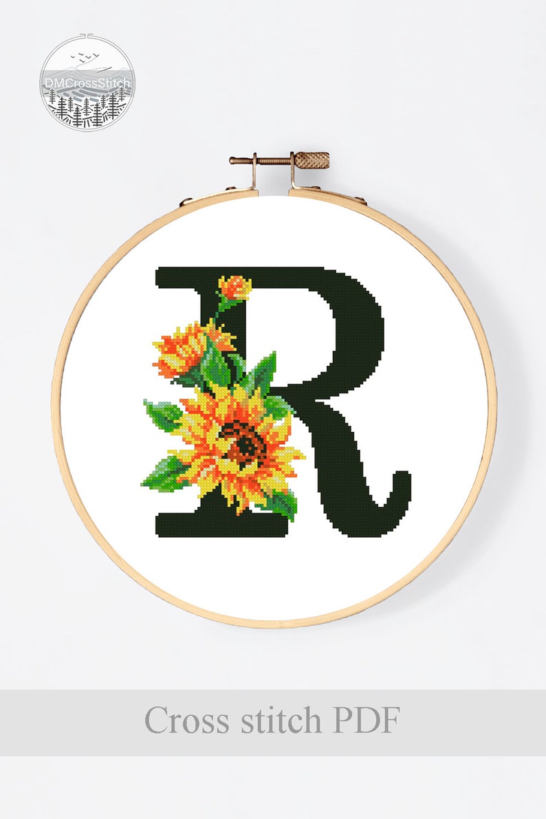 Letter R Modern Cross Stitch Pattern PDF Monogram Floral - Etsy