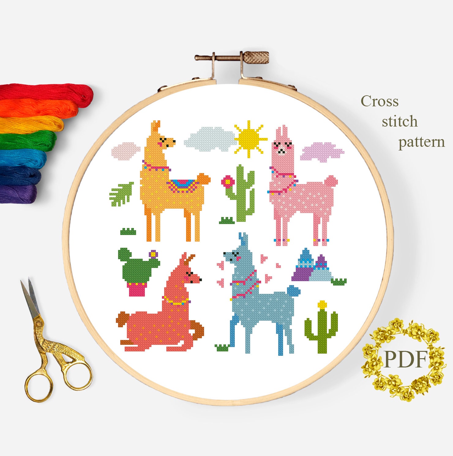 Funny Llamas Modern Cross Stitch Pattern Animals Counted | Etsy