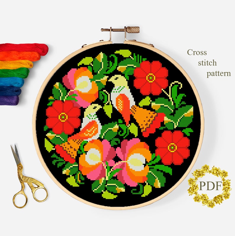 Folk Art Cross Stitch Pattern Modern Flower Cross Stitch Etsy
