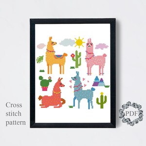 Funny Llamas Modern Cross Stitch Pattern PDF Animals Counted - Etsy
