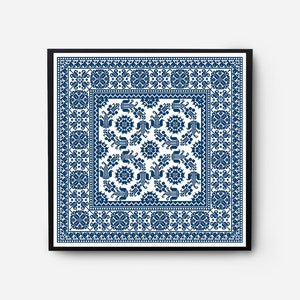 Monochromatic Sampler Cross Stitch Pattern PDF, Floral Folk Modern Counted Cross Stitch Chart, Pillow, Embroidery Antique, Instant Download