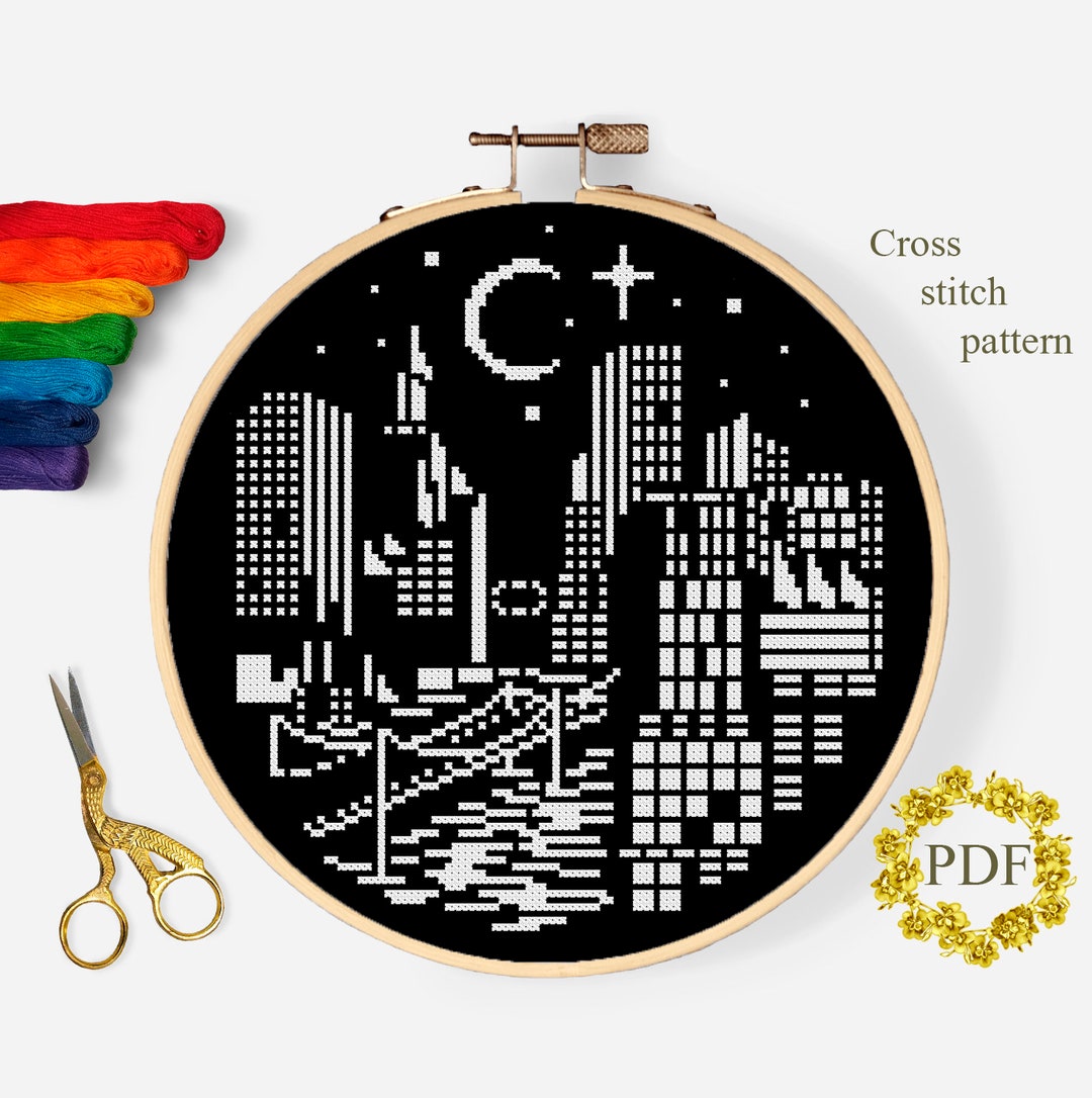 Night City Modern Cross Stitch Pattern PDF, Landscape Counted Cross ...