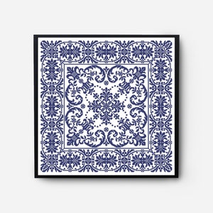 Folk Sampler Modern Cross Stitch Pattern PDF, Monochromatic Flowers Counted Cross Stitch Chart, Pillow, Carpet Embroidery, Digital Download