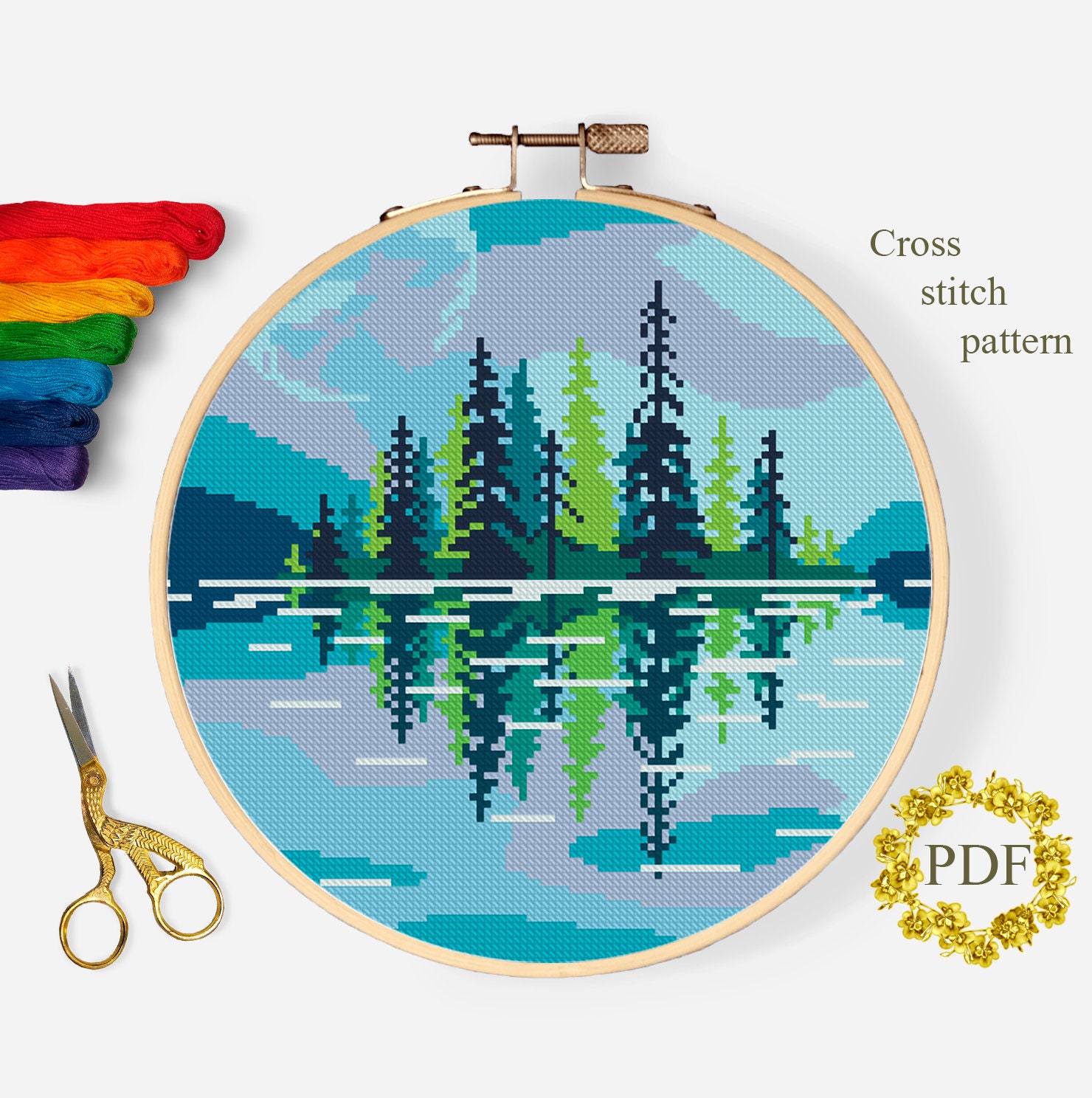 Landscape Forest Modern Cross Stitch Pattern PDF River | Etsy