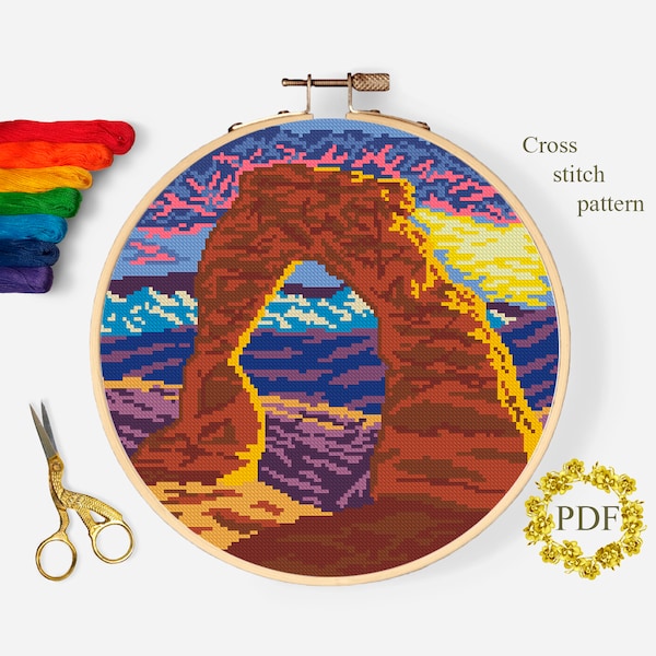 Utah National Park Modern Cross Stitch Pattern PDF, Landscape America Counted Cross Stitch Chart, Nature, USA, Embroidery, Digital Download