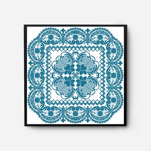 Folk Sampler Modern Cross Stitch Pattern PDF, Monochromatic Flowers Counted Cross Stitch Chart, Pillow, Carpet Embroidery, Digital Download
