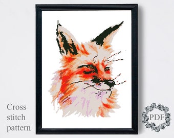 Fox Watercolor Modern Cross Stitch Pattern PDF, Animal Counted Cross Stitch Chart, Nature Xstitch Design, Hoop Embroidery, Digital Download