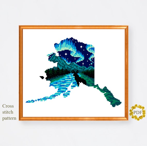 Alaska State Modern Cross Stitch Pattern PDF Landscape USA - Etsy