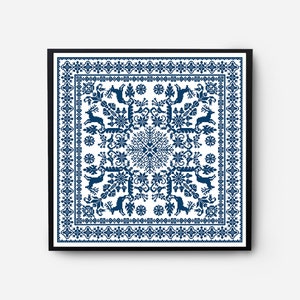 Monochromatic Sampler Cross Stitch Pattern PDF, Floral Folk Modern Counted Cross Stitch Chart, Pillow, Embroidery Antique, Instant Download