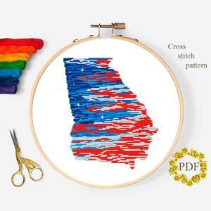 Georgia State Karte Modernes Kreuzstichmuster PDF, Amerikanische Flagge Kreuzstichvorlage, USA, Vaterländische Stickerei, digitaler Download PDF