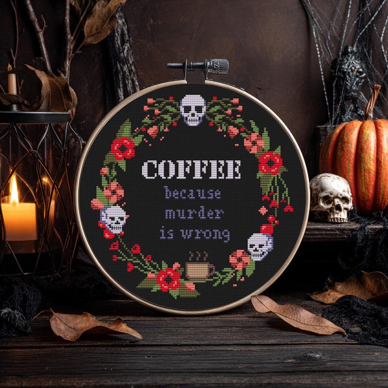Snarky Cross Stitch Pattern PDF Coffee Halloween Fall Subversive Quote ...