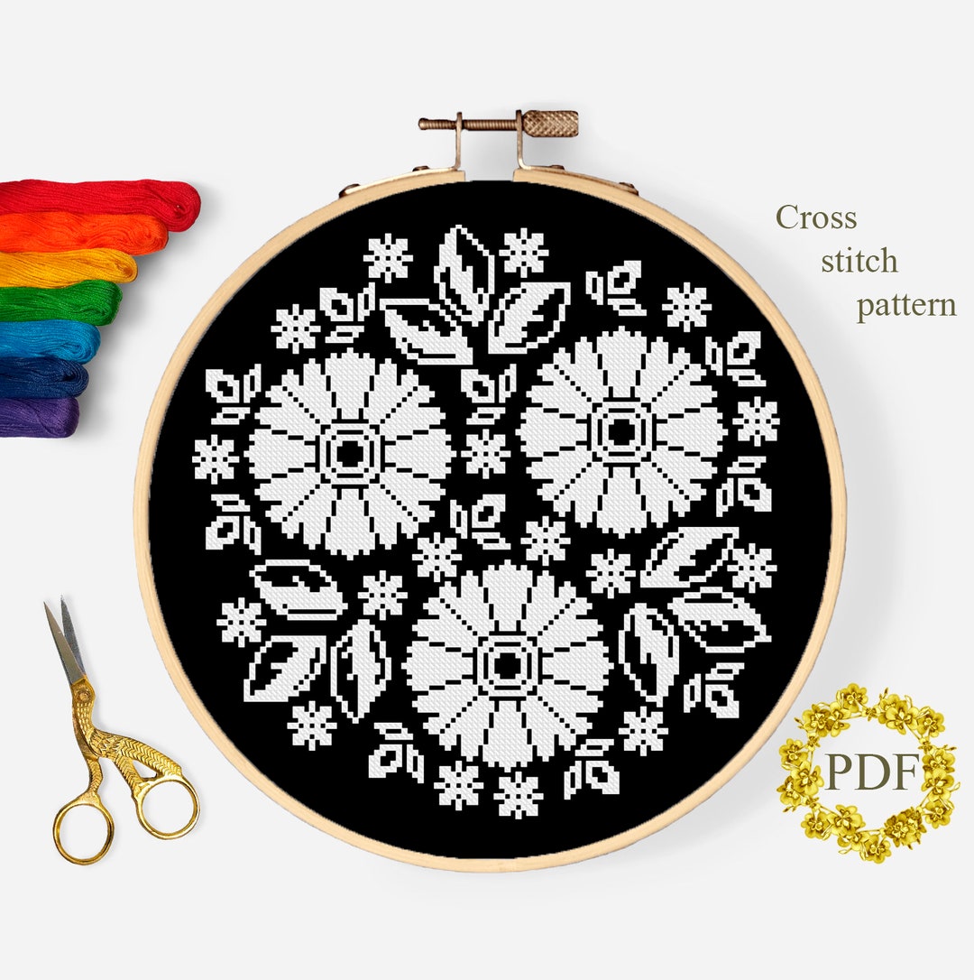 Floral Folk Art Modern Cross Stitch Pattern PDF, Flowers Counted Cross ...
