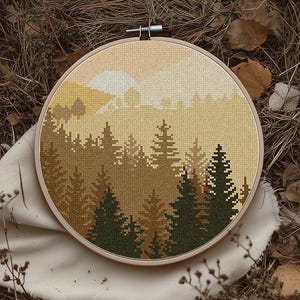 Landscape Modern Cross Stitch Pattern PDF, Forest Counted Cross Stitch ...