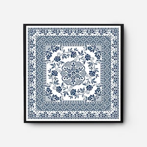 Folk Sampler Modern Cross Stitch Pattern PDF, Monochromatic Flowers Counted Cross Stitch Chart, Pillow, Carpet Embroidery, Digital Download
