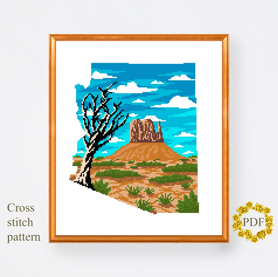 Arizona State Map Modern Cross Stitch Pattern PDF, Landscape USA ...