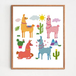Funny Llamas Modern Cross Stitch Pattern PDF Animals Counted - Etsy