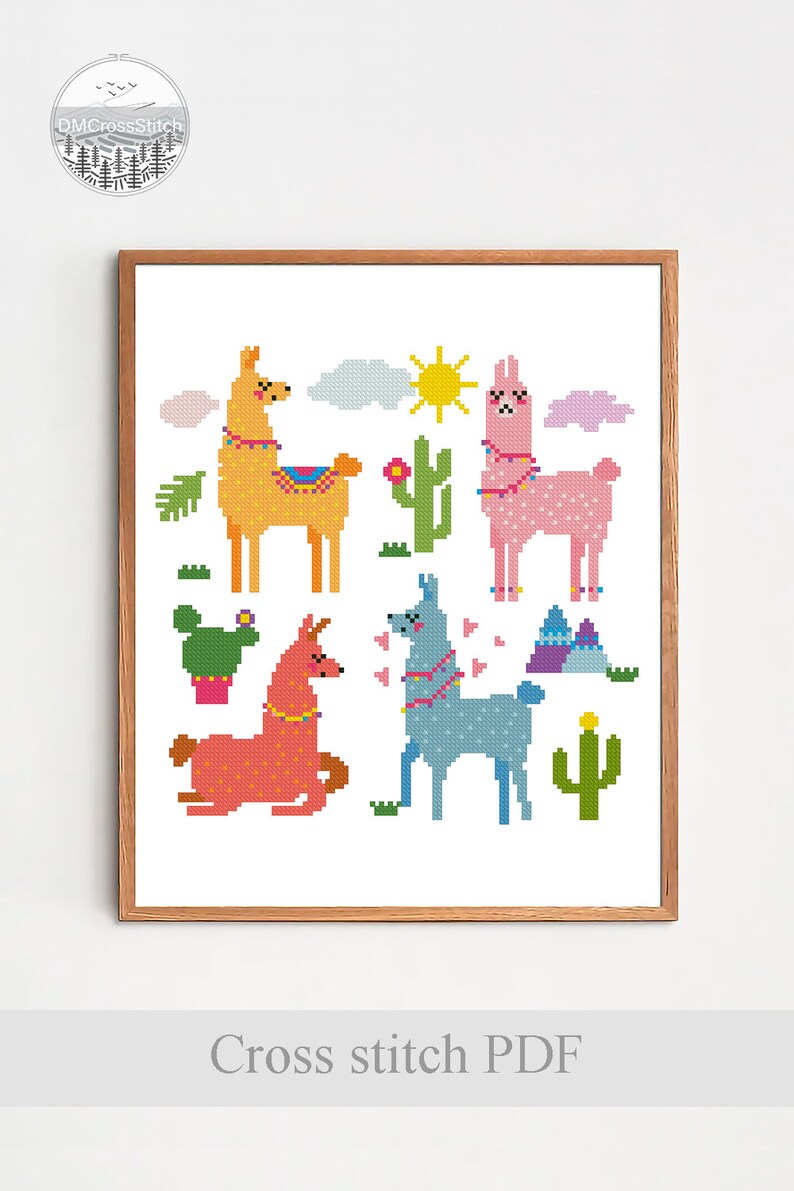 Funny Llamas Modern Cross Stitch Pattern Animals Counted | Etsy